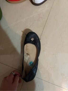 Vince Camuto Black Leather Ballet Flat with Bow Accent